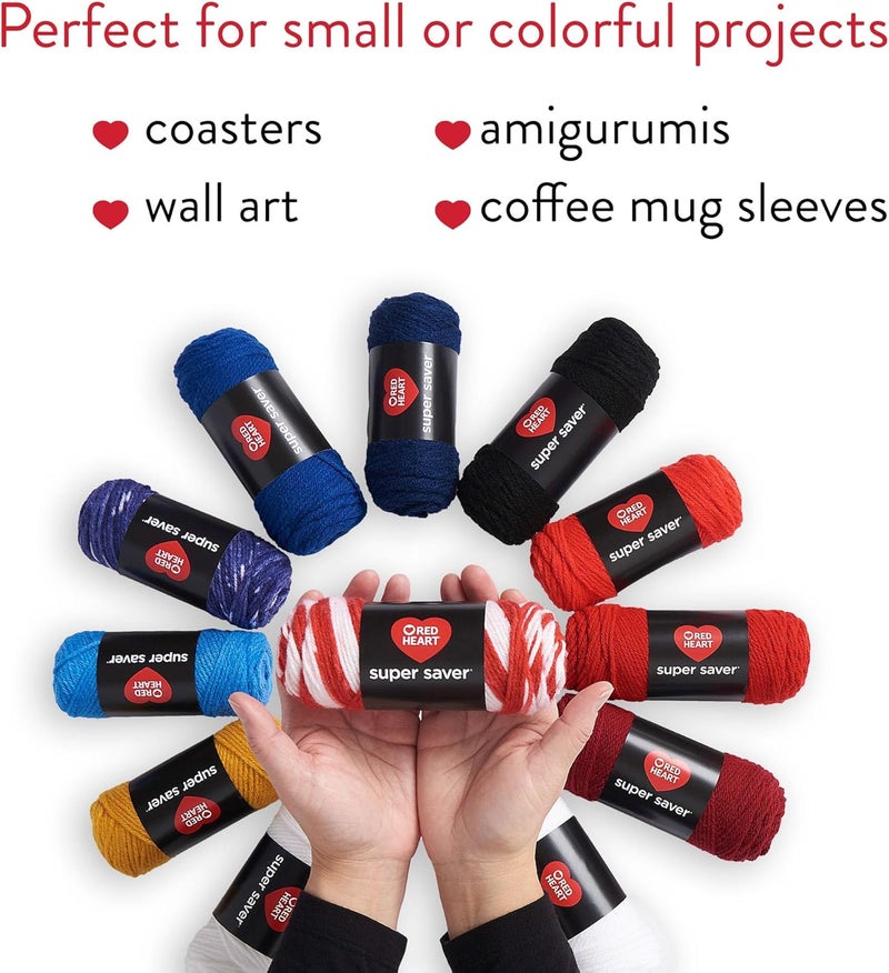 RED HEART Super Saver Yarn Super Craft Kit America, with 12 Pack of 50g/1.7 oz. 4 Medium Worsted Yarn for Knitting & Crocheting, 12 Colors, Perfect for Chunky Sweaters, Blankets, Amigurumi - Image 2